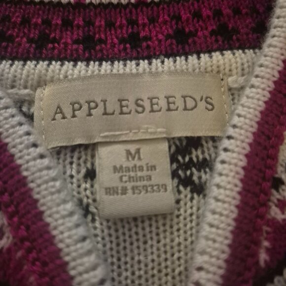 Appleseeds Nordic Snowflake Zip-Up Sweater Black Pink Knit Winter Cardigan - Picture 4 of 5